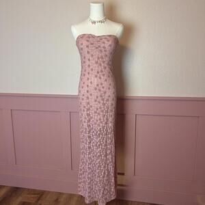 fairy garden cottage floral sweetheart tube maxi dress nectar medium pink